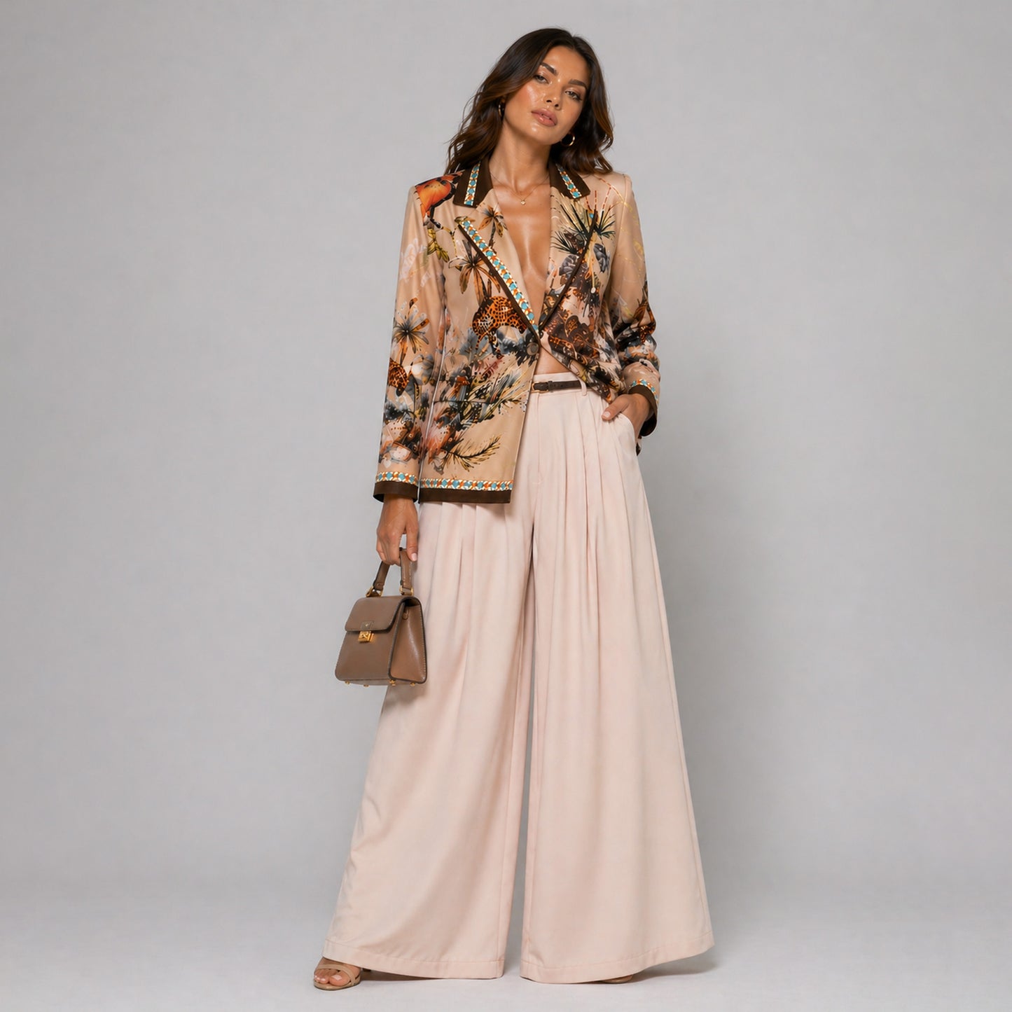 Safari Print Single-Button Blazer