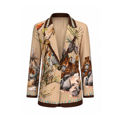 Safari Print Single-Button Blazer