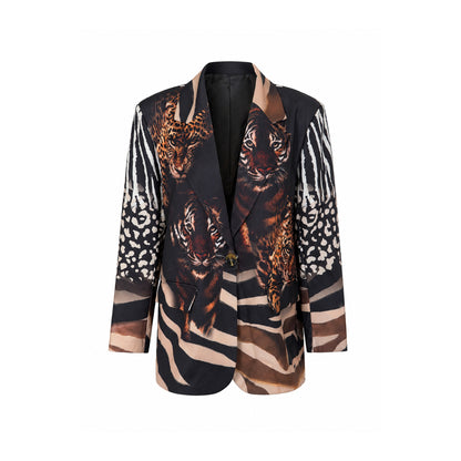 Safari Print Single-Button Blazer