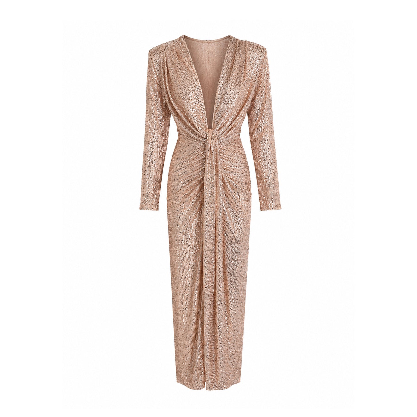 Sequin Deep V Maxi Dress with Sleeves