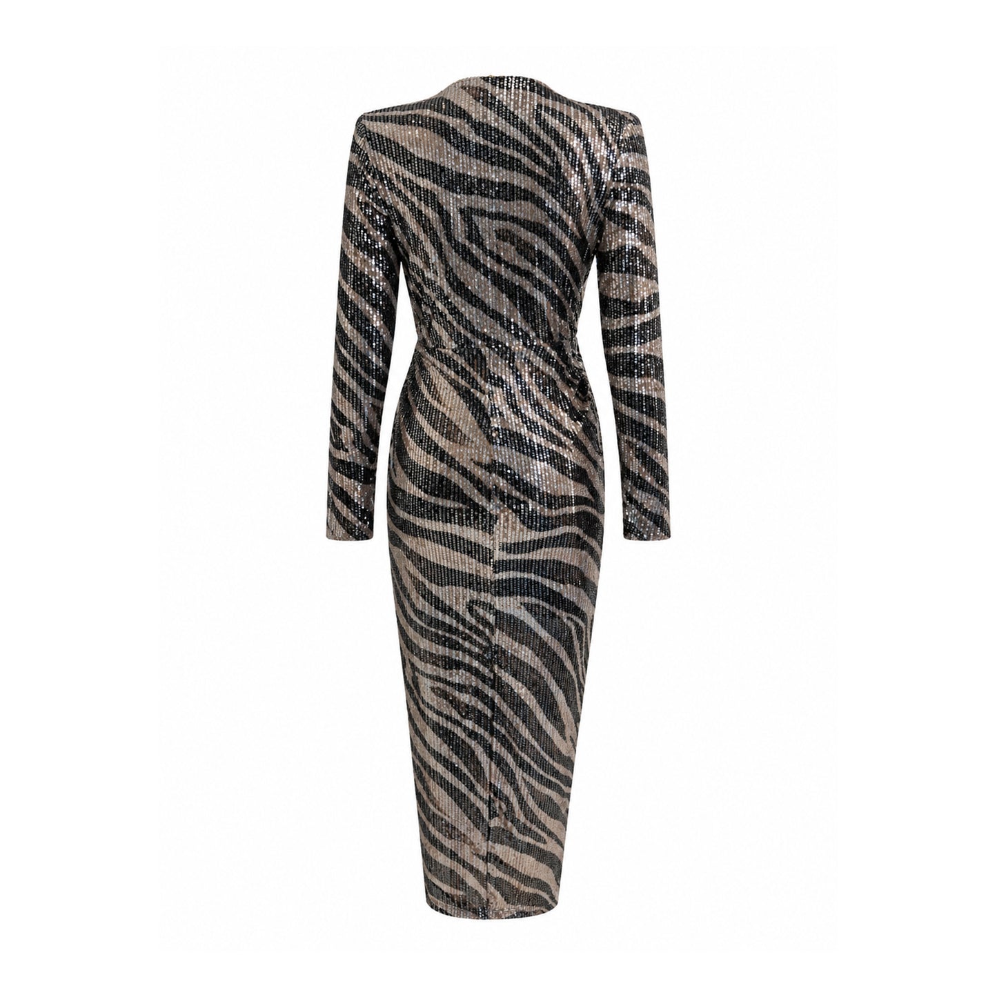 Sequin Ruched Midi Dress with Slit