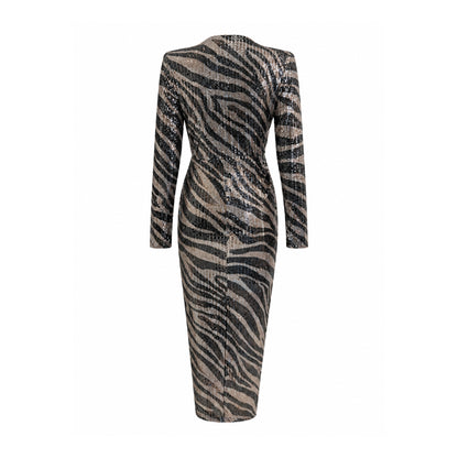 Sequin Ruched Midi Dress with Slit