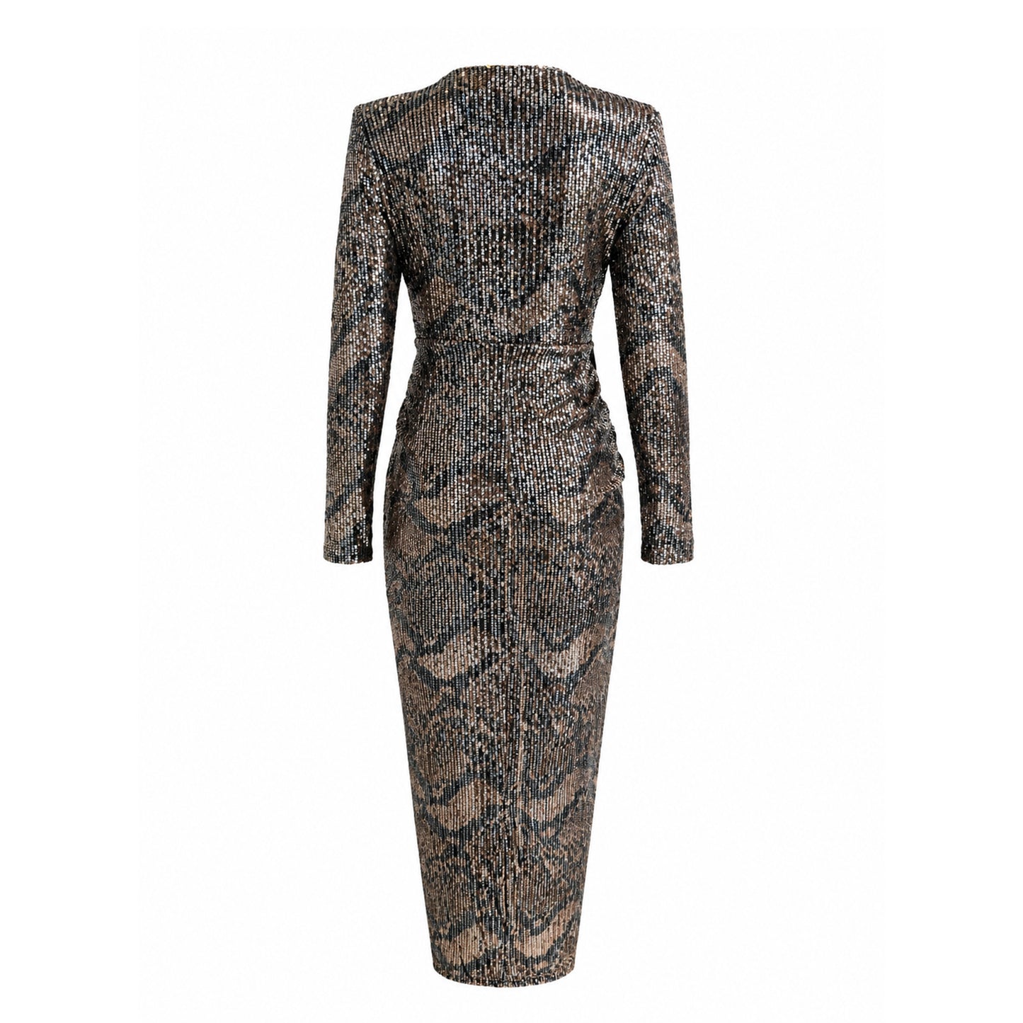 Sequin Ruched Midi Dress with Slit