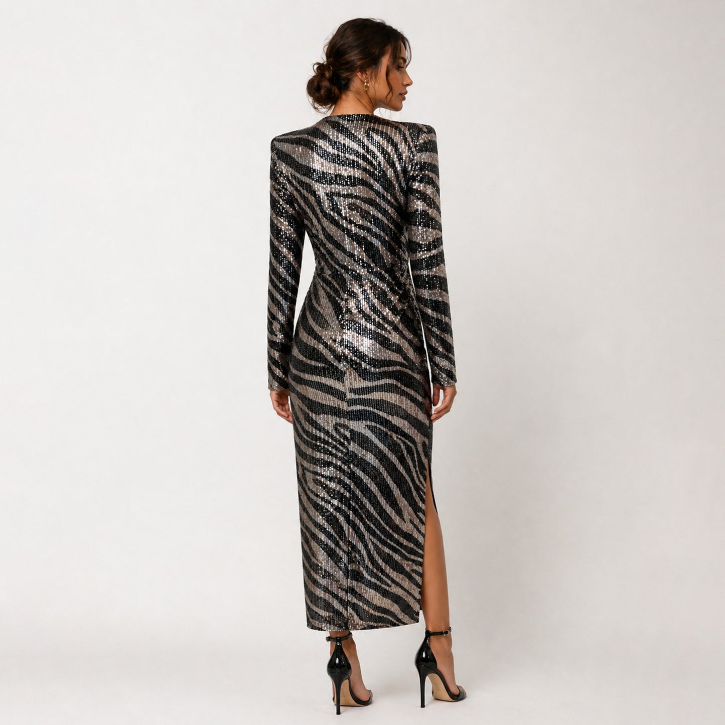 Sequin Ruched Midi Dress with Slit