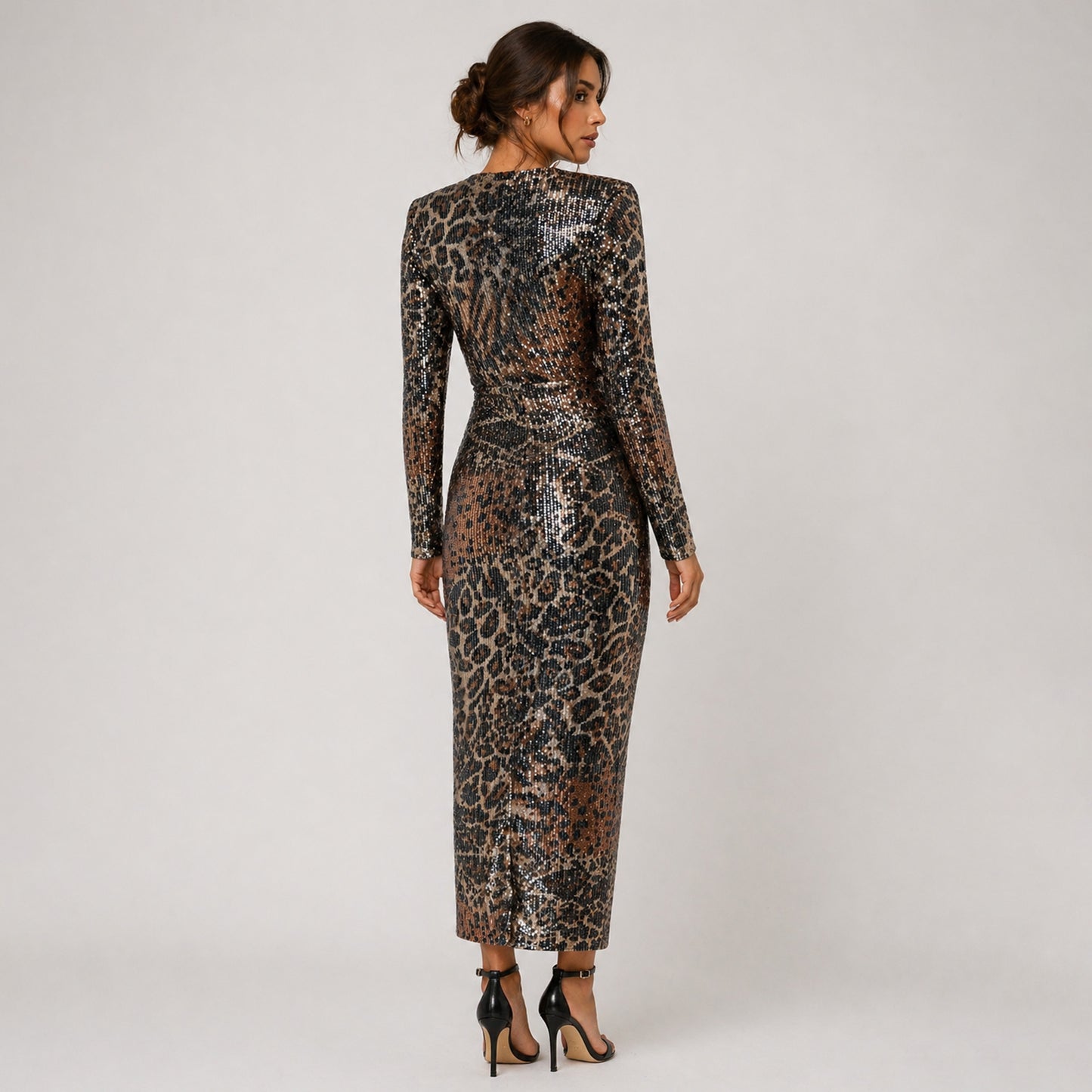 Sequin Ruched Midi Dress with Slit