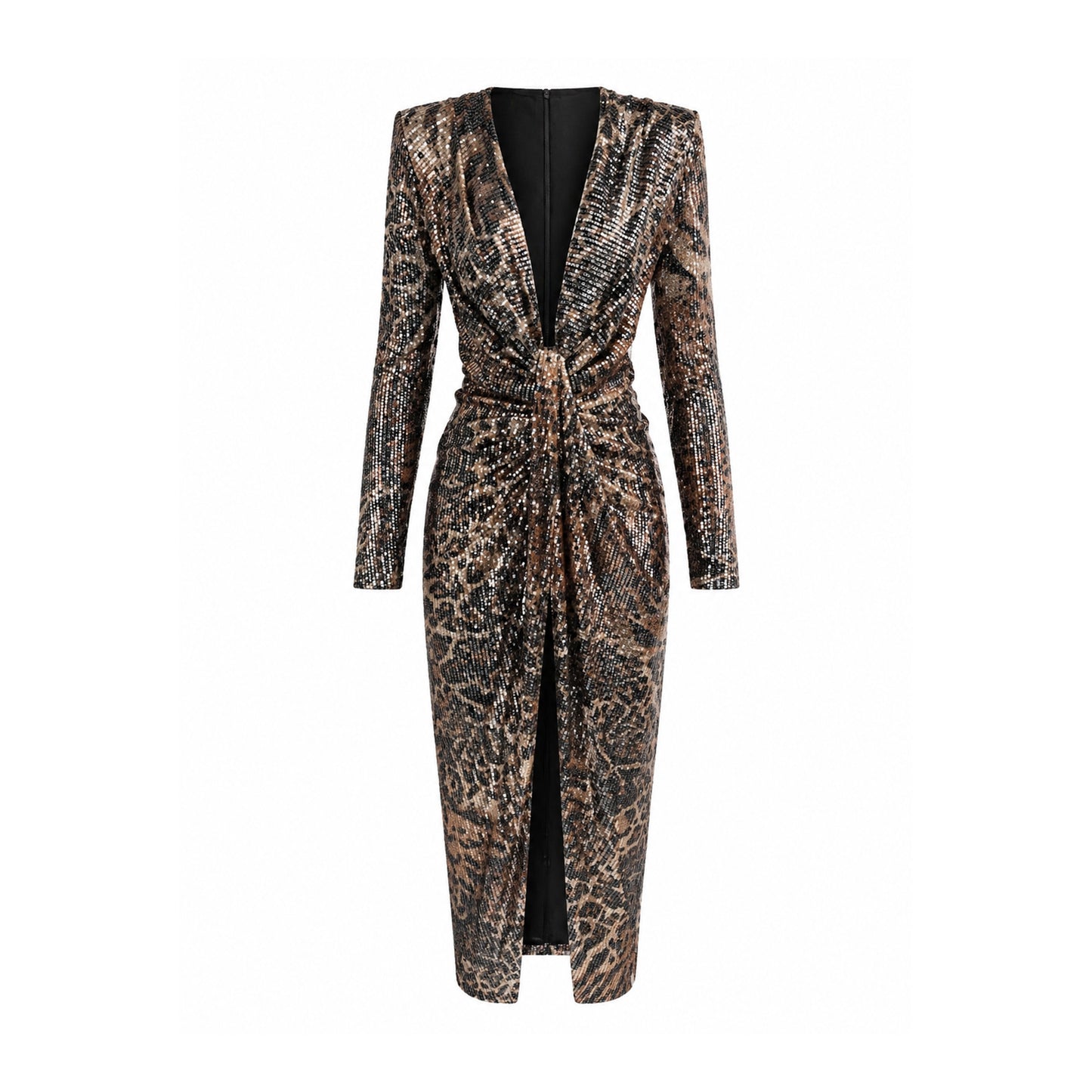 Sequin Ruched Midi Dress with Slit