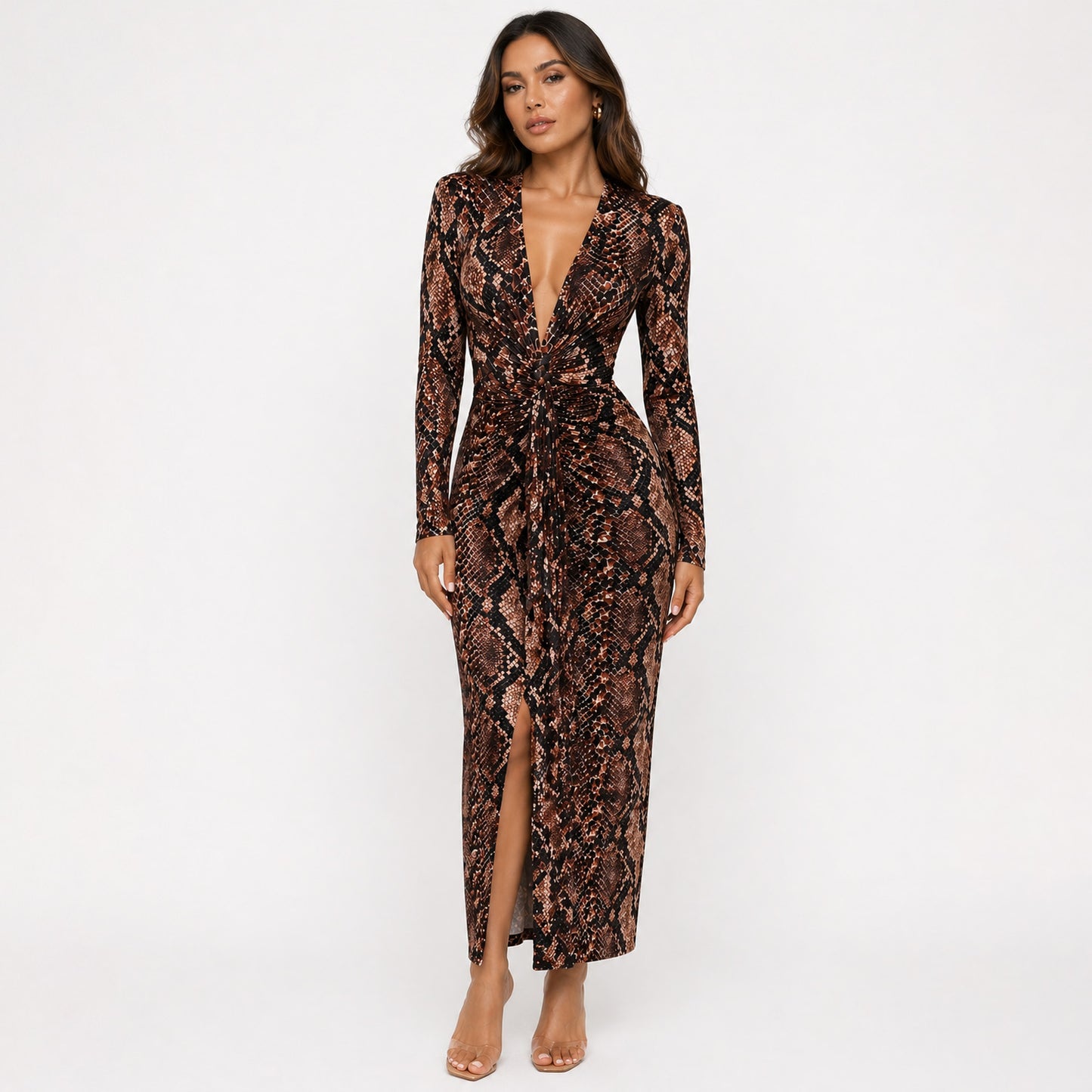 Long Sleeve Ruched Midi Dress