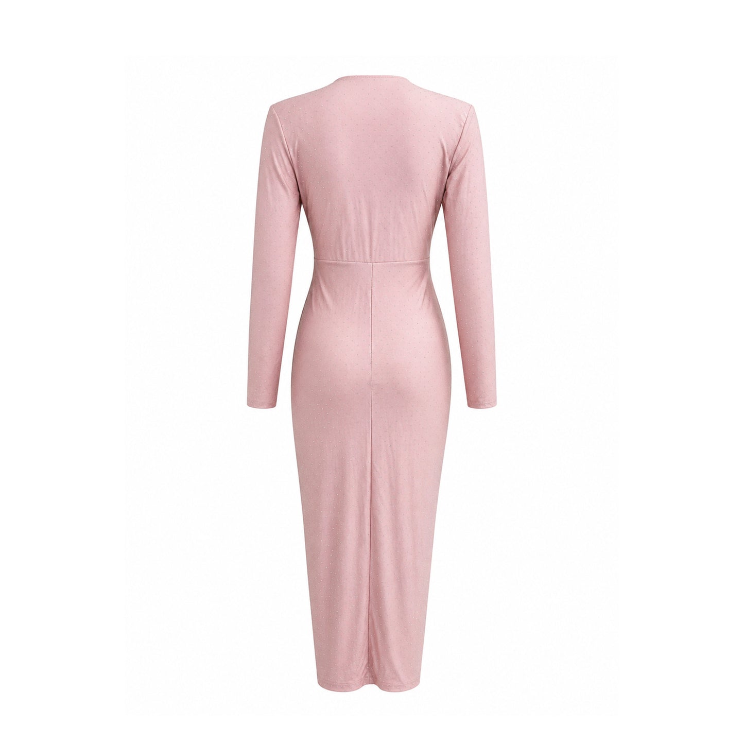 Rhinestone Ruched Midi Dress with Side Slit