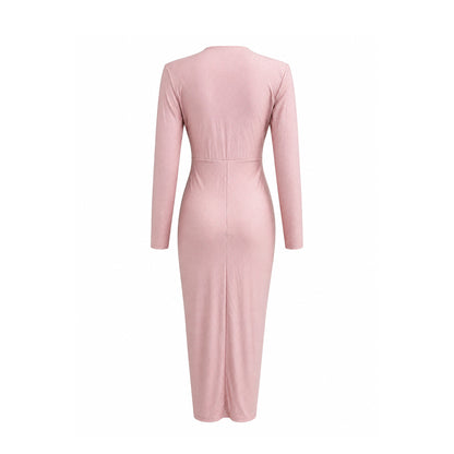 Rhinestone Ruched Midi Dress with Side Slit