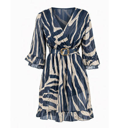 Printed Wrap Midi Dress with Belt