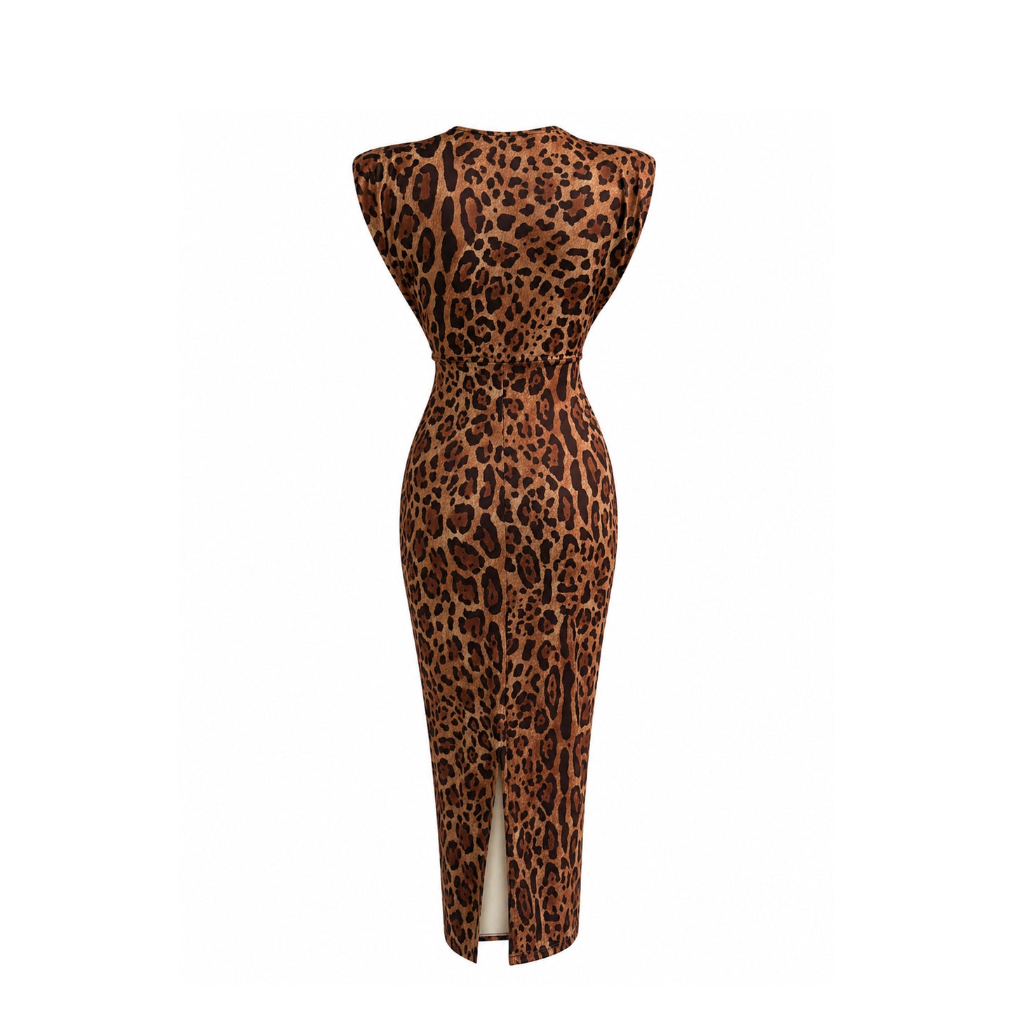Elegant Animal Print Ruched Deep V Midi Dress