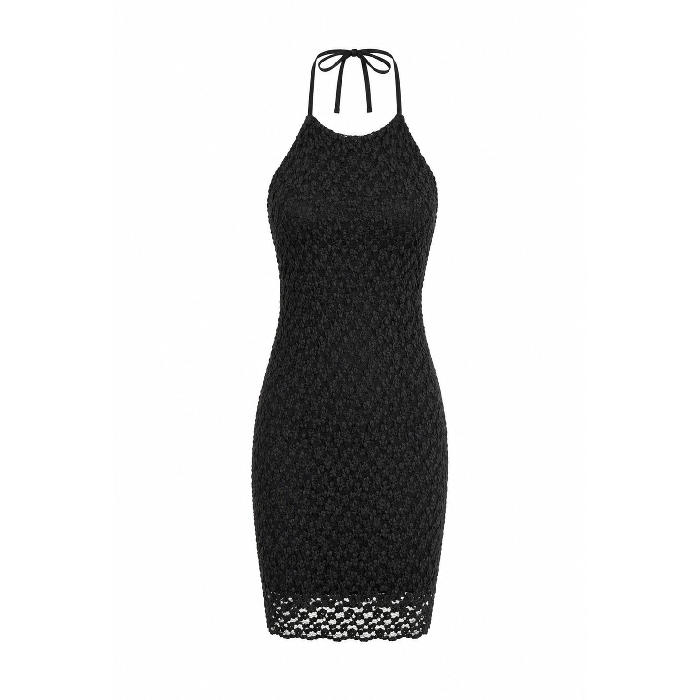 Lace Halter Mini Dress – Open Back Tie