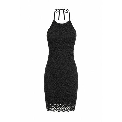Lace Halter Mini Dress – Open Back Tie