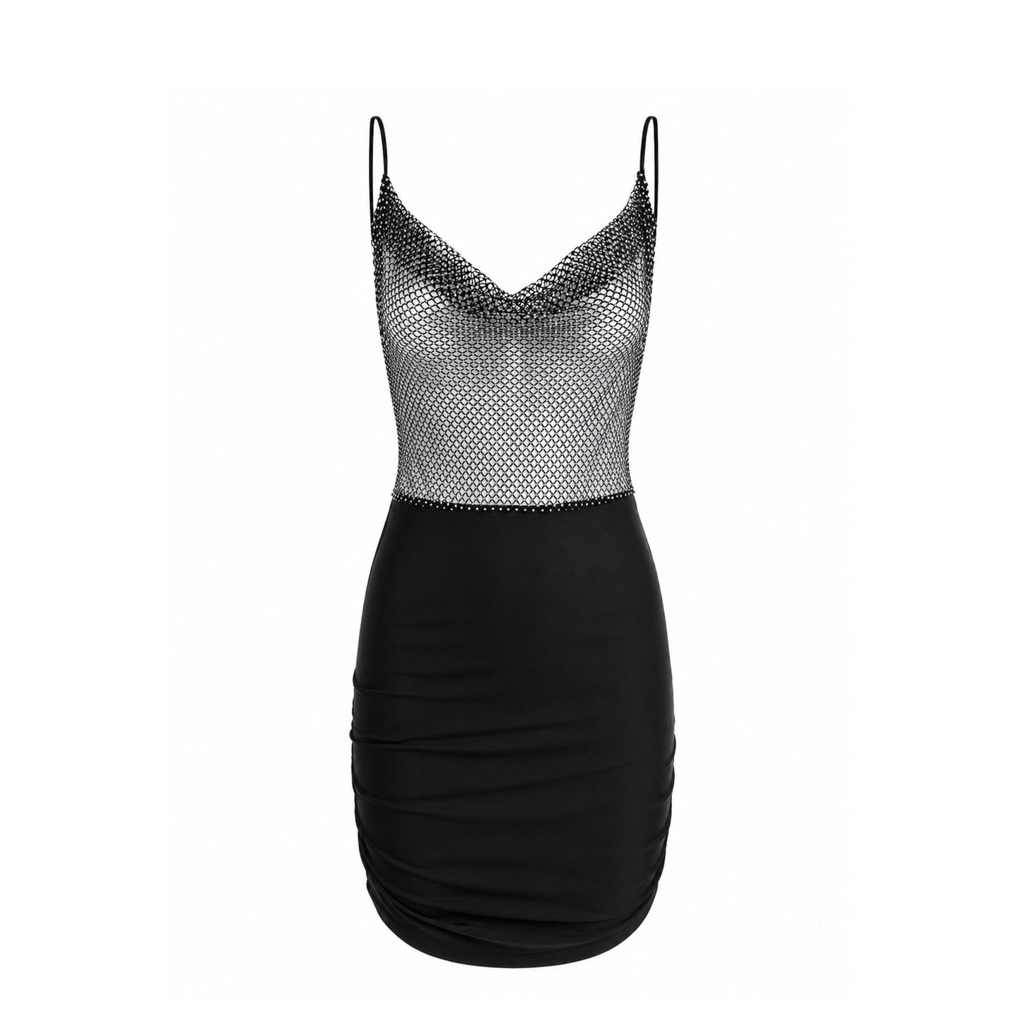 Black Mesh Open-Back Mini Dress