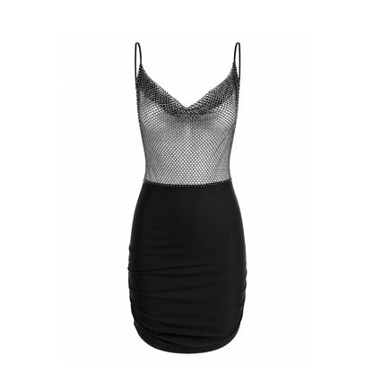 Black Mesh Open-Back Mini Dress