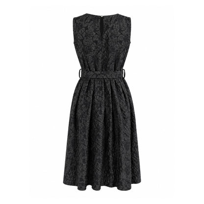 Floral Lace Belted A-Line Dress