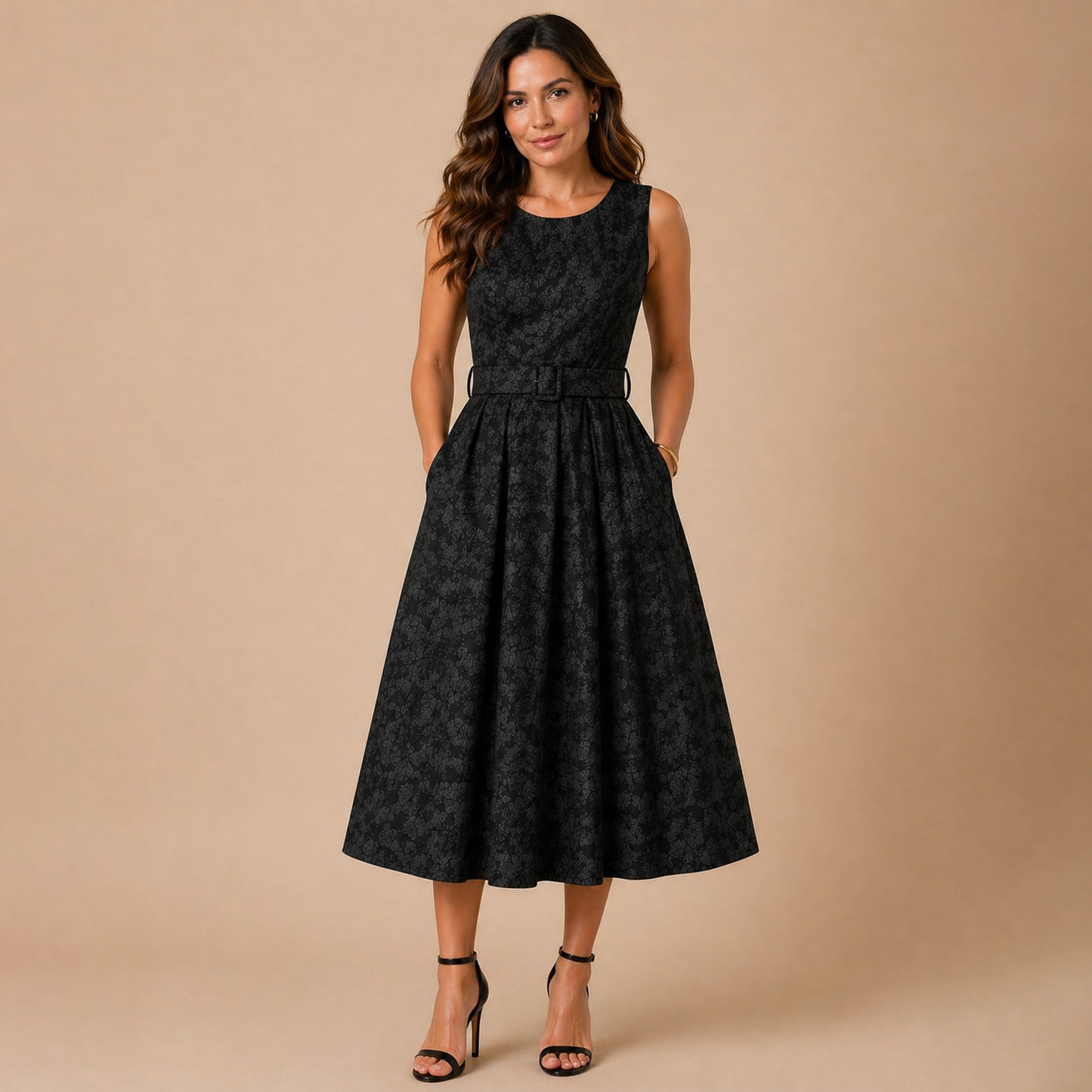 Floral Lace Belted A-Line Dress