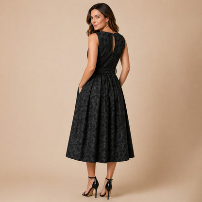 Floral Lace Belted A-Line Dress