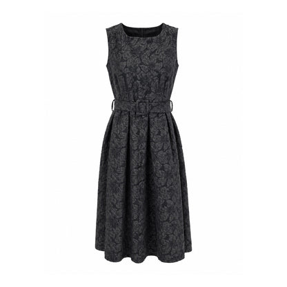 Floral Lace Belted A-Line Dress