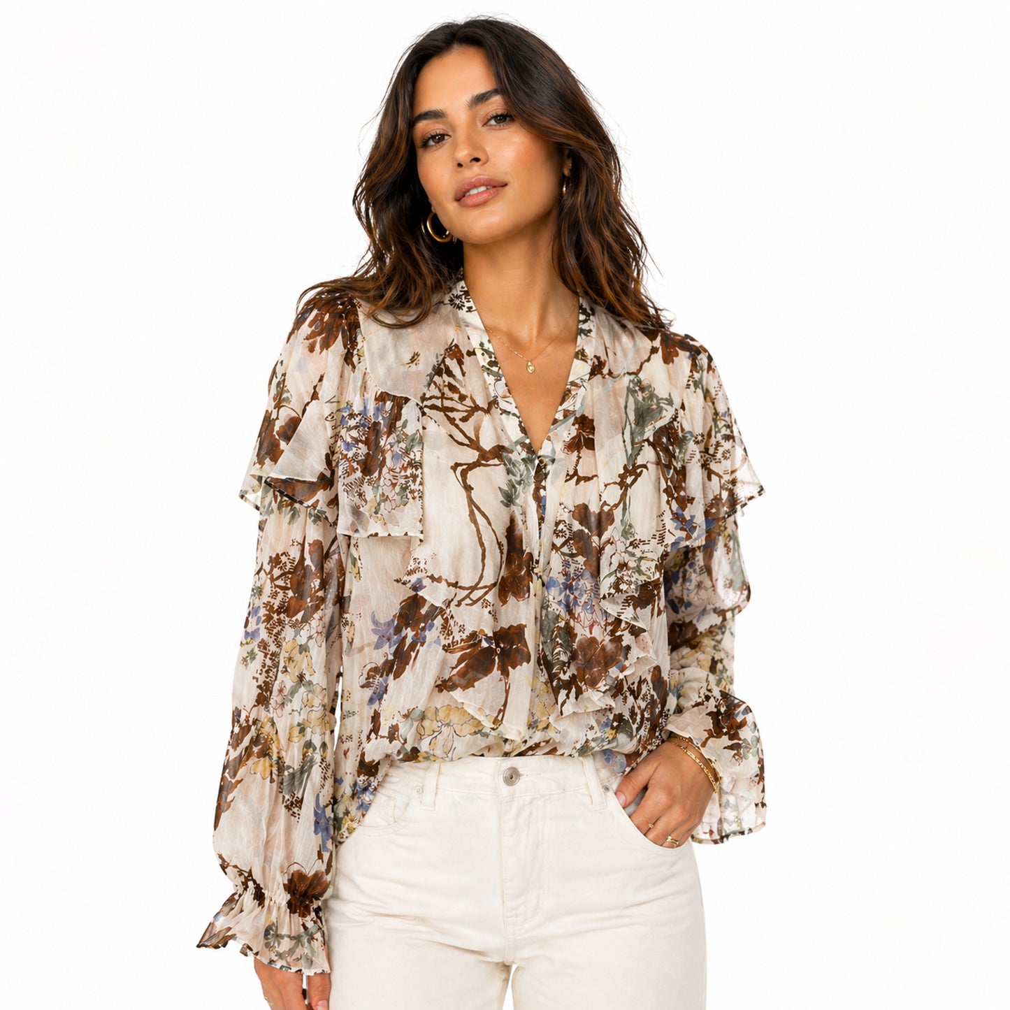 Floral Lightweight Ruffle Blouse