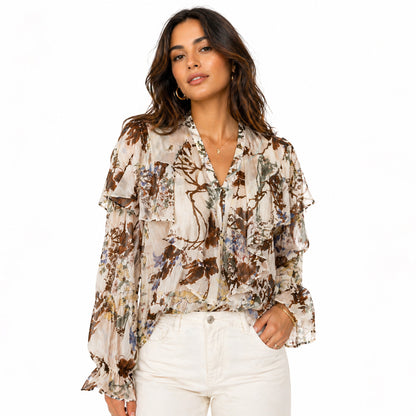 Floral Lightweight Ruffle Blouse