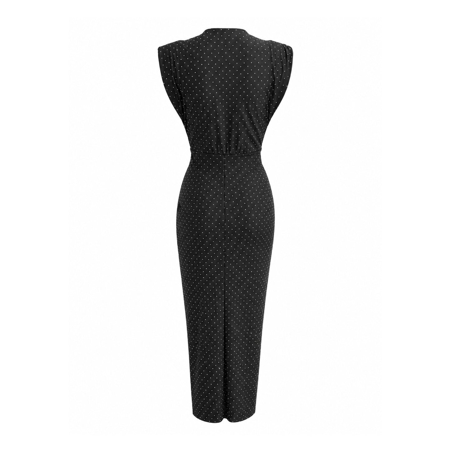 Black Rhinestone Draped Midi Dress with Slit