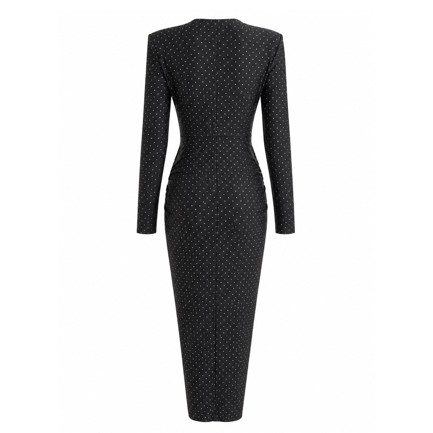 Rhinestone Ruched Midi Dress with Side Slit