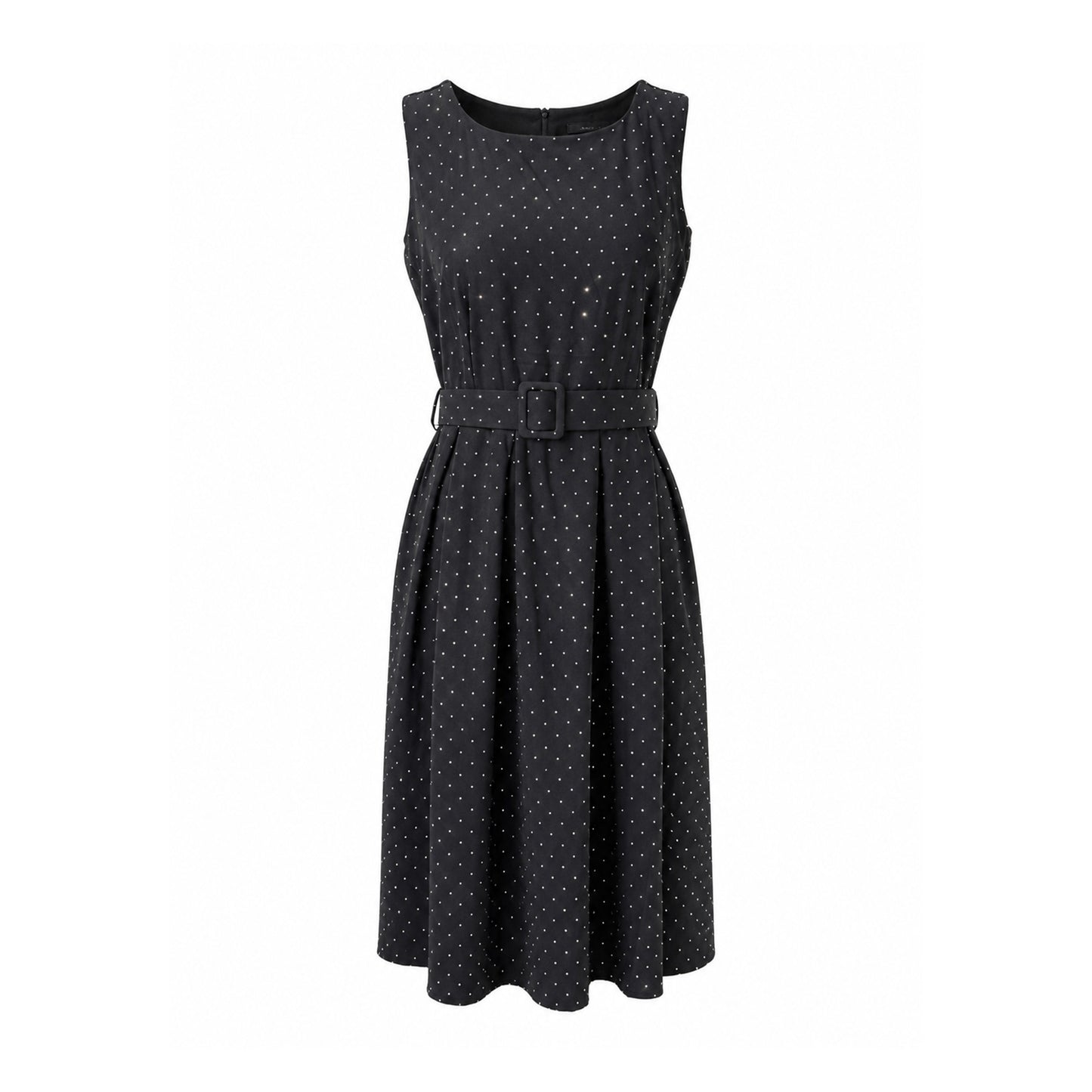 Sleeveless Rhinestone Midi Dress with Belt