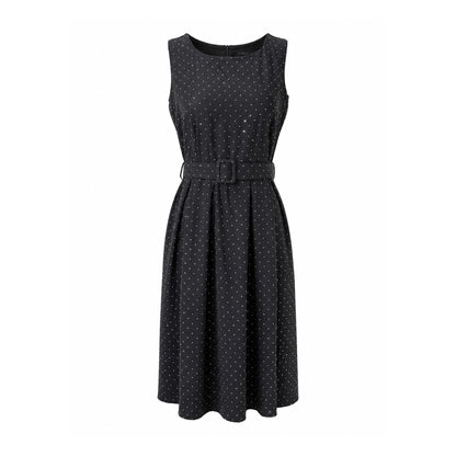 Sleeveless Rhinestone Midi Dress with Belt