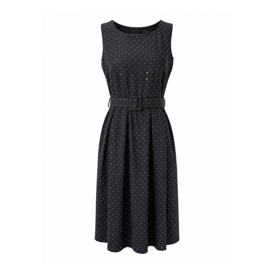 Sleeveless Rhinestone Midi Dress with Belt