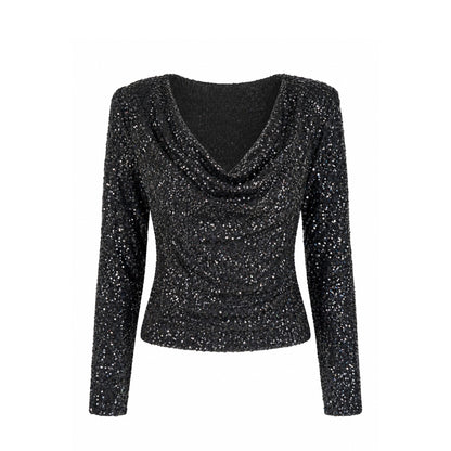 Sequin Long Sleeve V-Neck Top