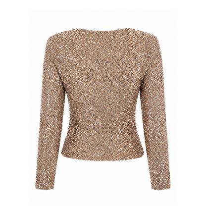 Sequin Long Sleeve V-Neck Top