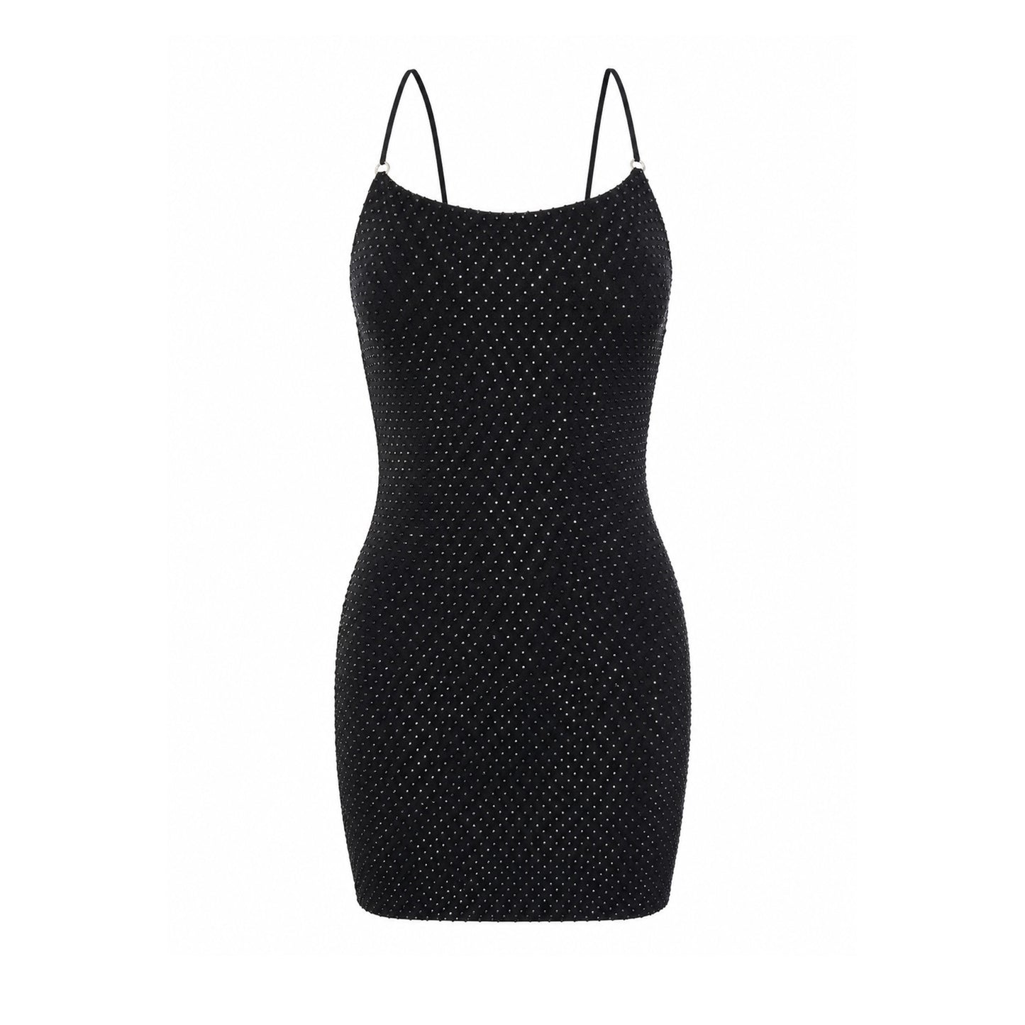 Black Rhinestone Backless Mini Dress