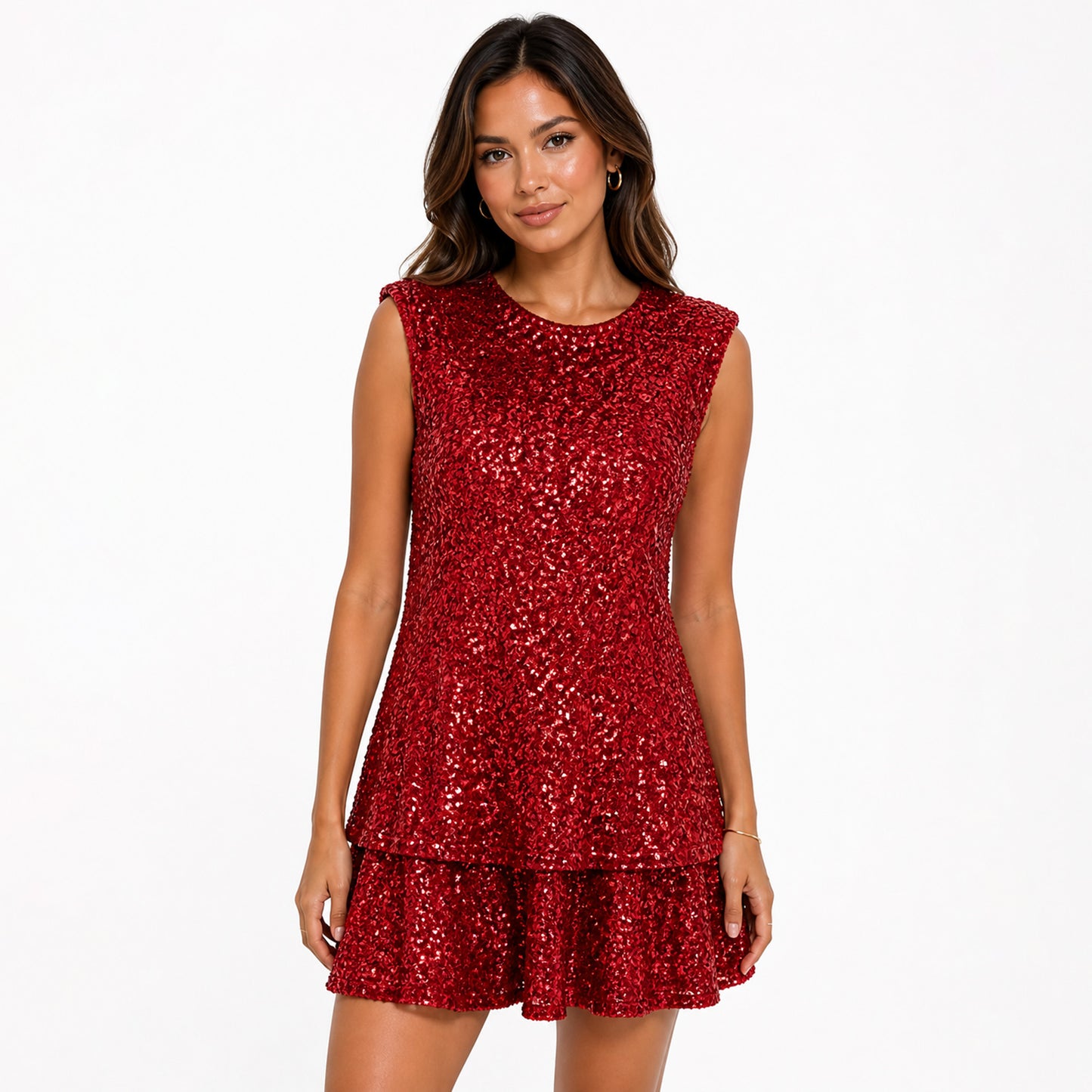 Sequin Sleeveless Mini Dress with Ruffle Hem