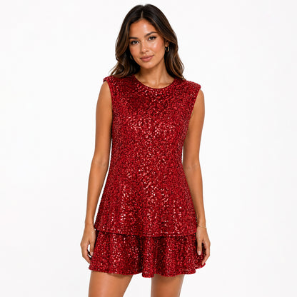 Sequin Sleeveless Mini Dress with Ruffle Hem