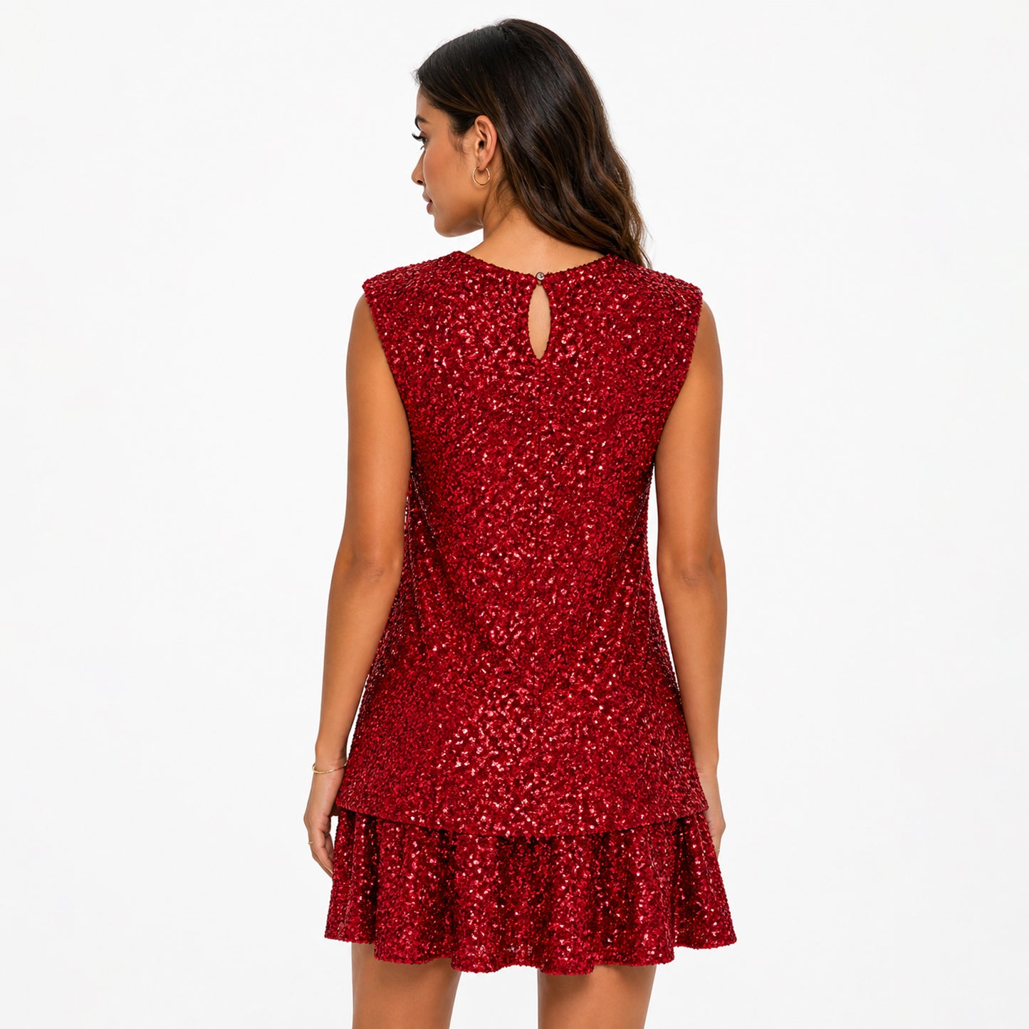 Sequin Sleeveless Mini Dress with Ruffle Hem