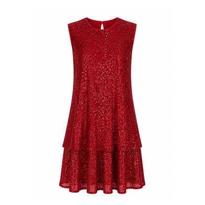 Sequin Sleeveless Mini Dress with Ruffle Hem