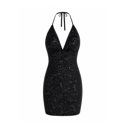 Sequin Halter Mini Dress – Open Back Party Dress