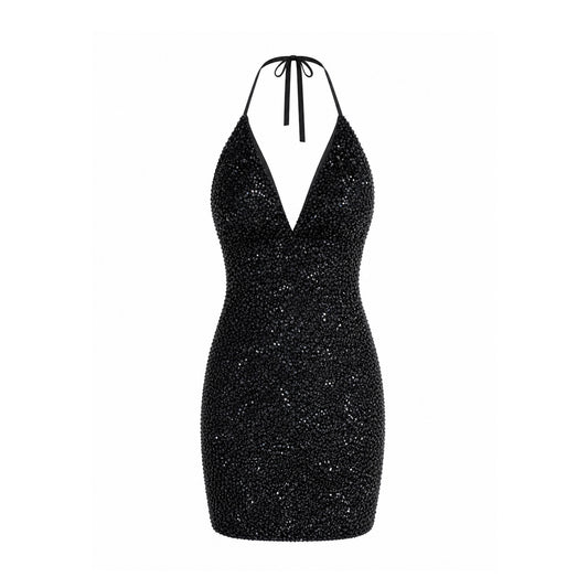 Sequin Halter Mini Dress – Open Back Party Dress