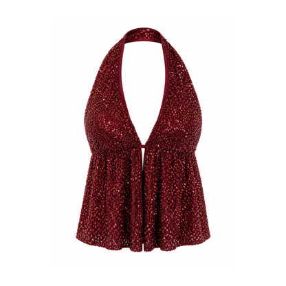 Sequin Halter Top – Backless Party Top