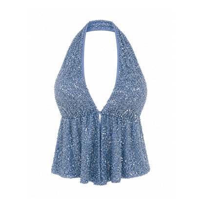 Sequin Halter Top – Backless Party Top