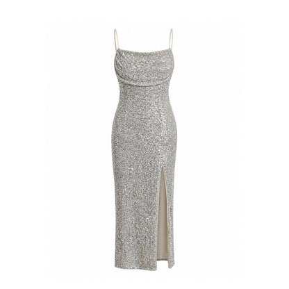 Sequin Slip Dress with Side Slit