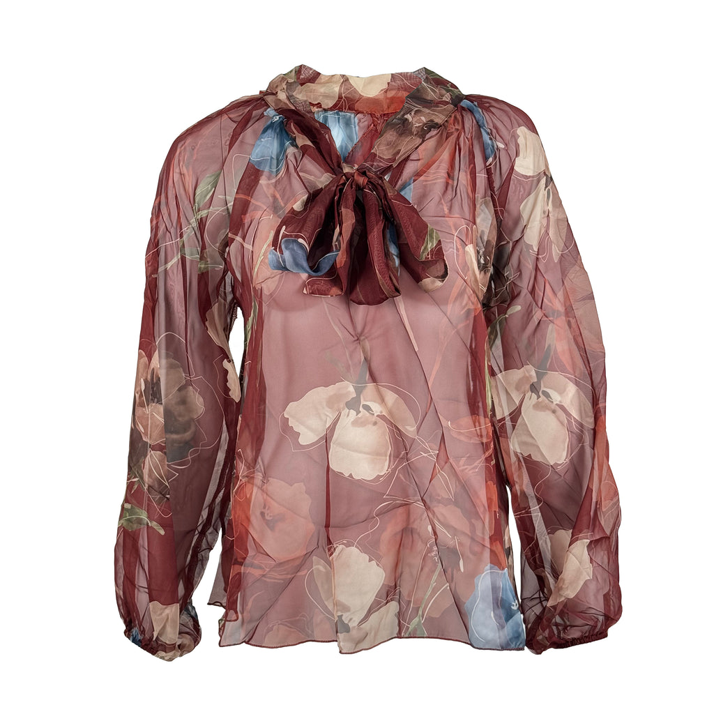 Sheer Tie-Neck Blouse