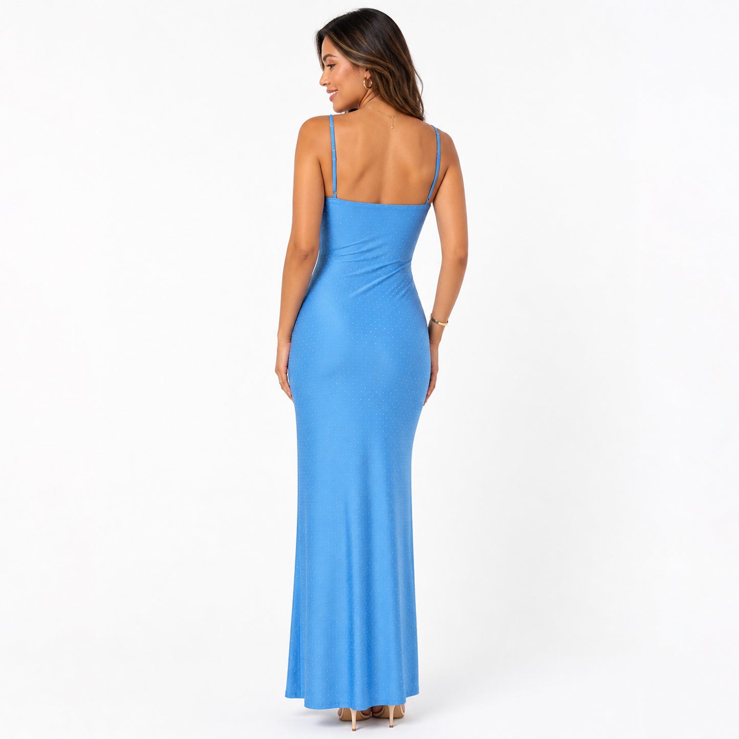Rhinestone Maxi Dress with Side Drape