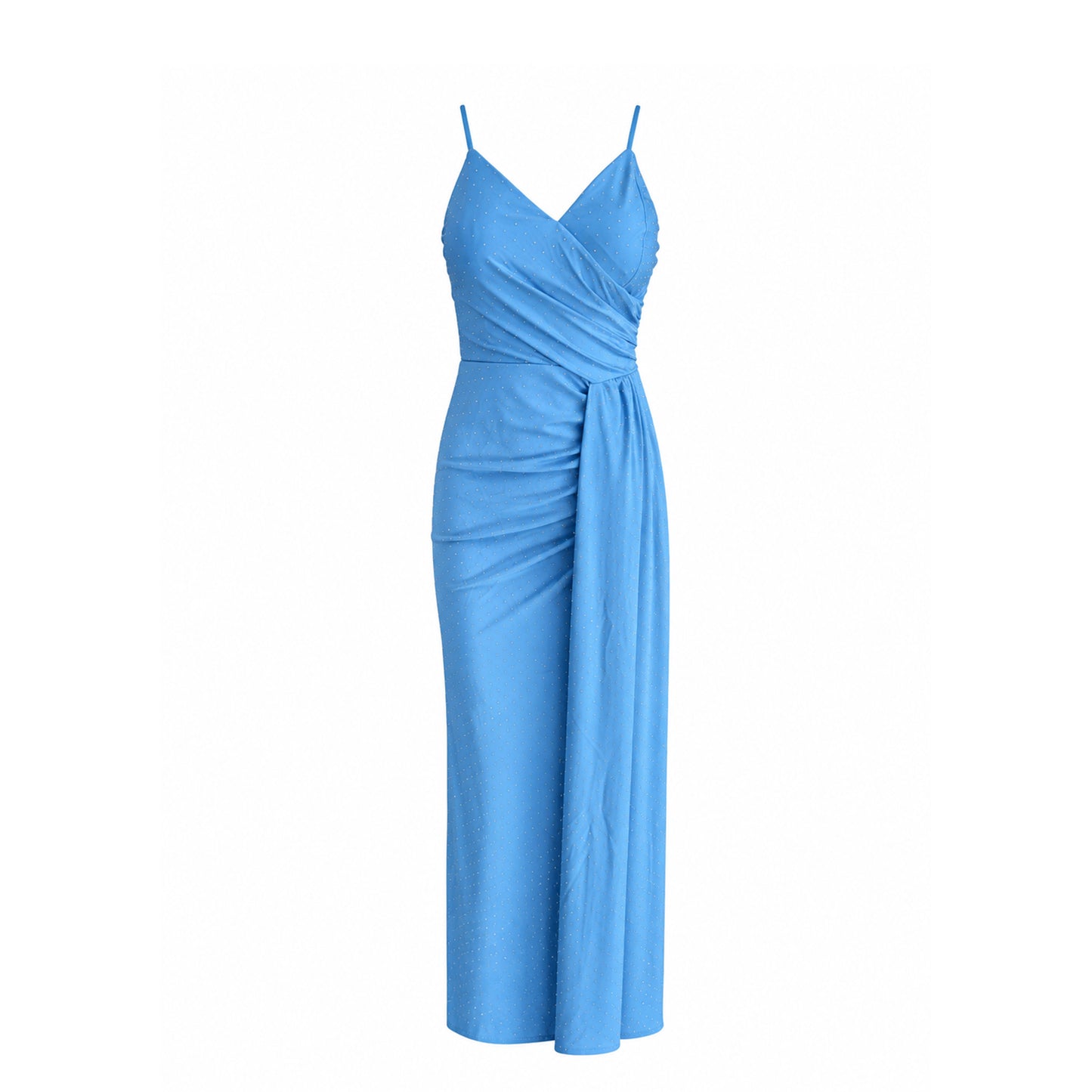 Rhinestone Maxi Dress with Side Drape