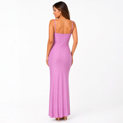 Rhinestone Maxi Dress with Side Drape