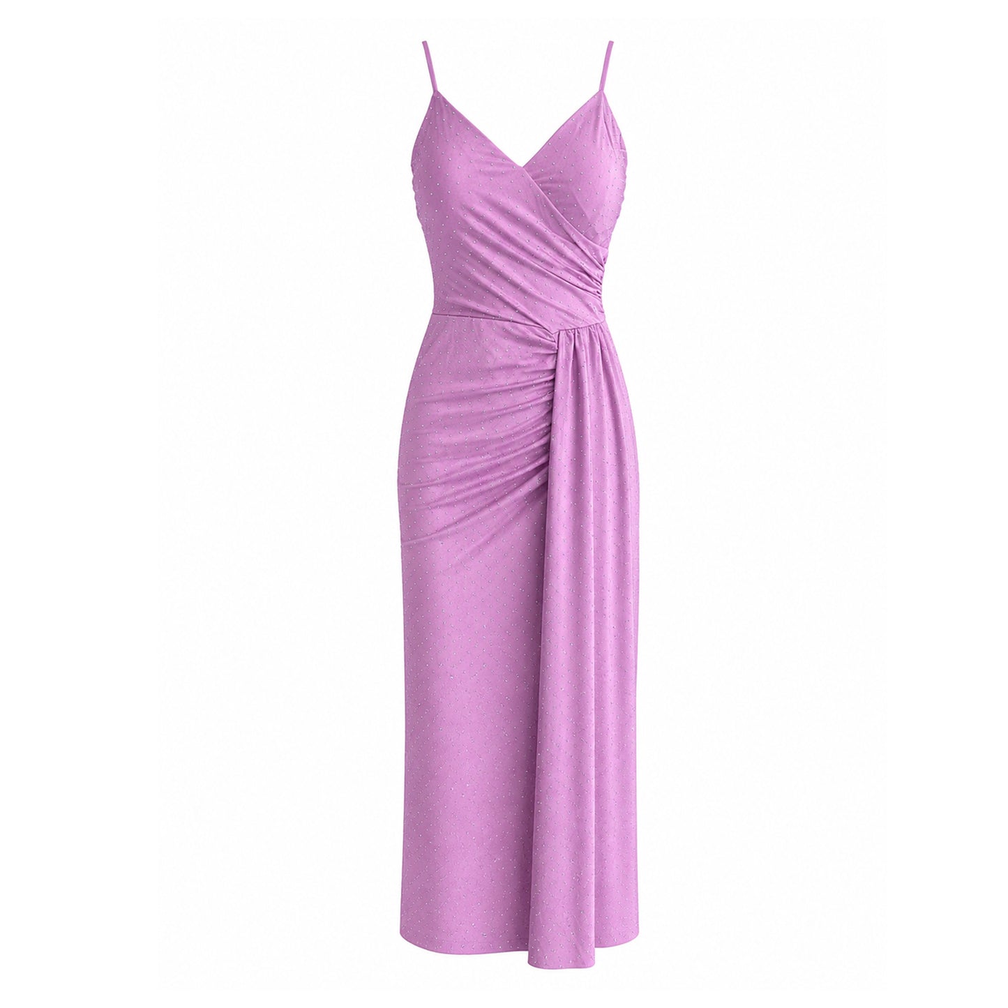 Rhinestone Maxi Dress with Side Drape