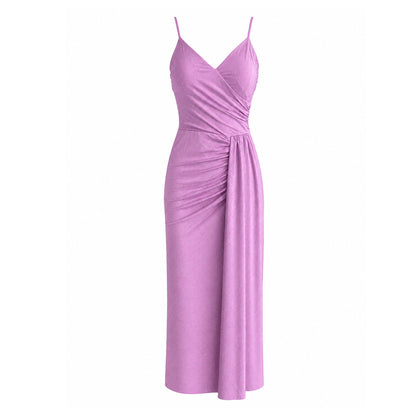 Rhinestone Maxi Dress with Side Drape