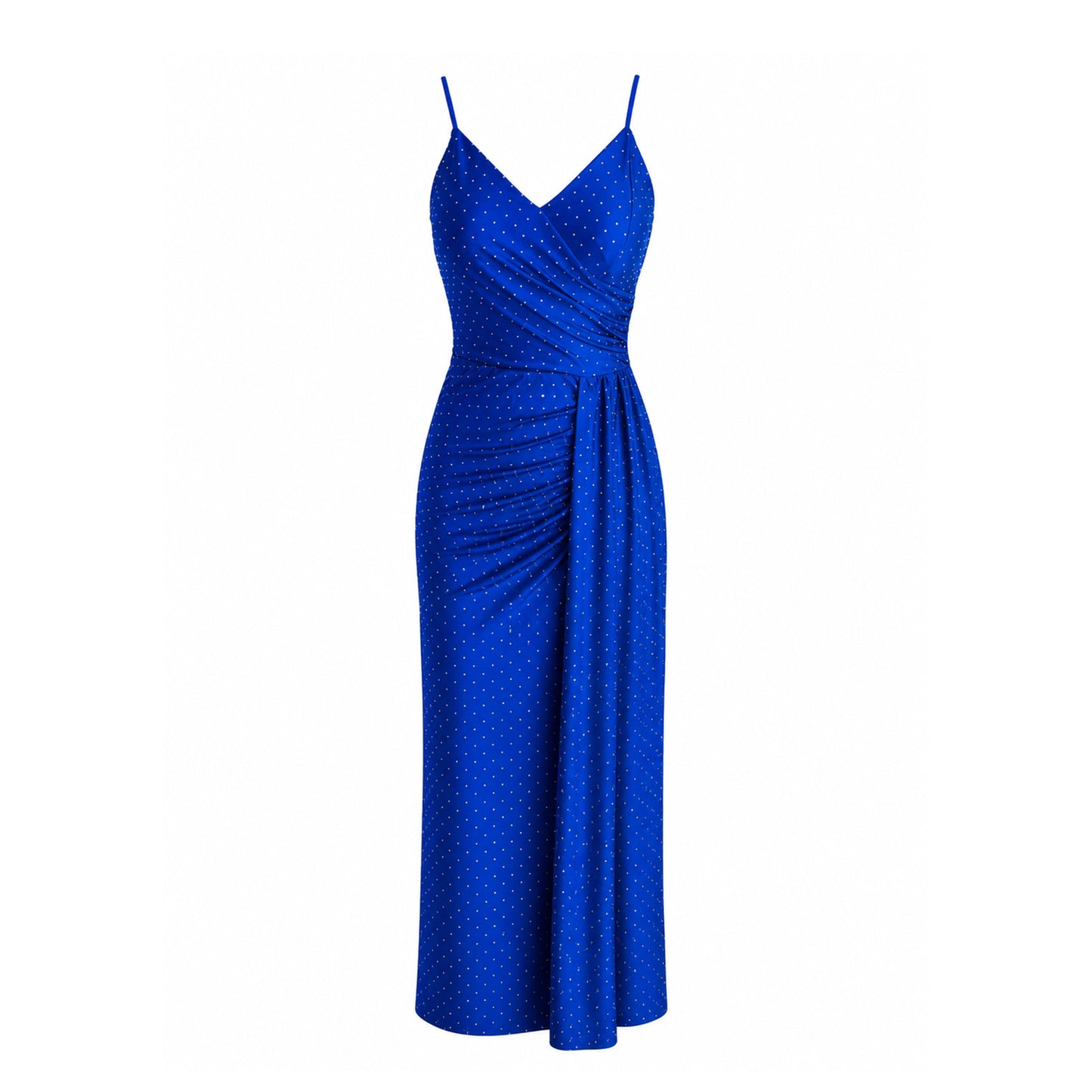 Rhinestone Maxi Dress with Side Drape