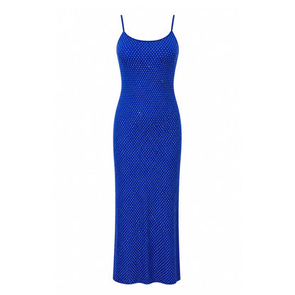 Royal Blue Rhinestone Bodycon Maxi Dress